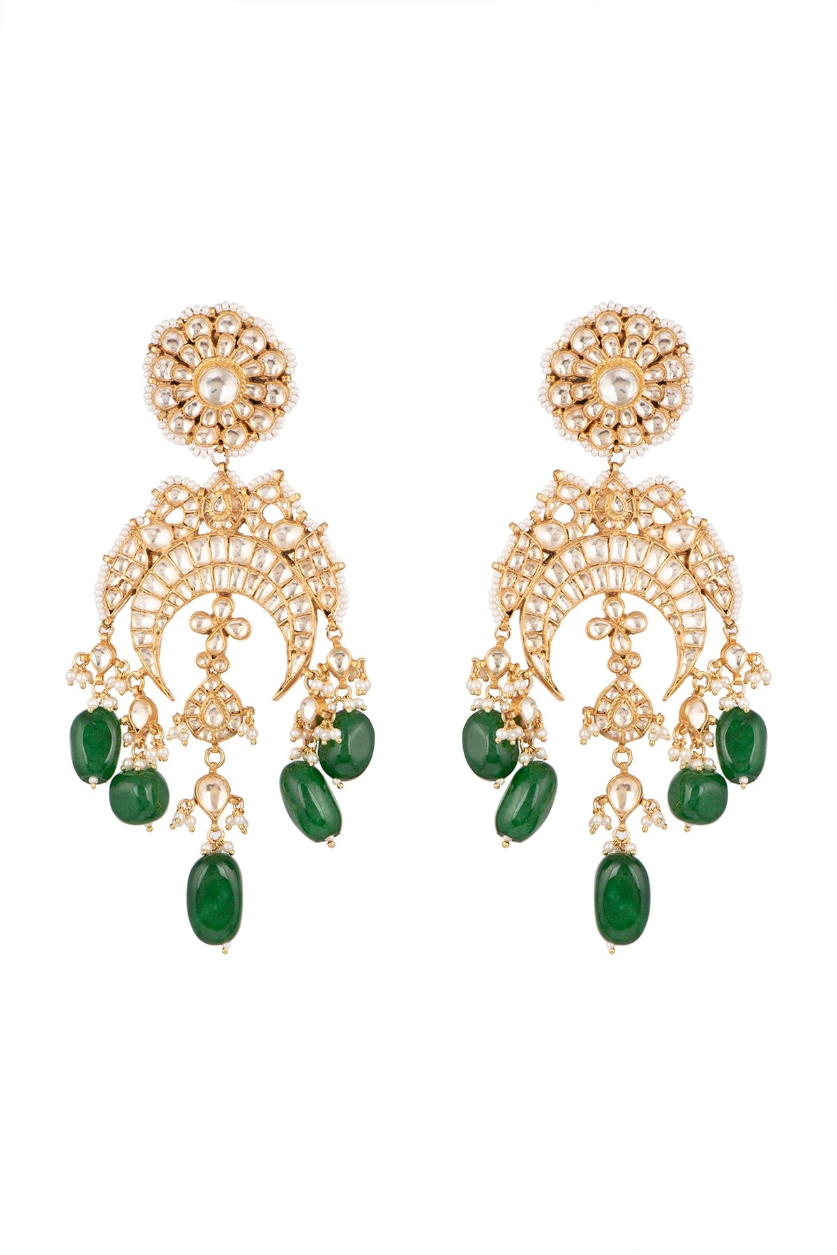 Gold Plated Green Onyx Pasa Earrings