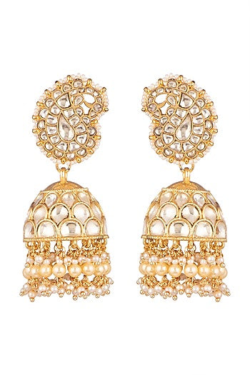 Gold Plated Pearl Jhumka Earrings