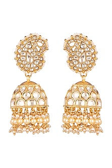 Gold Plated Pearl Jhumka Earrings