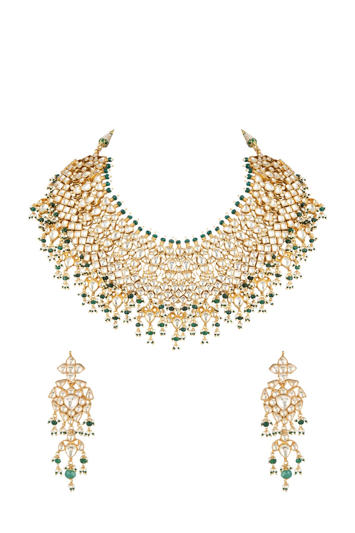 Gold Plated Green Onyx Necklace Set