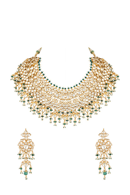 Gold Plated Green Onyx Necklace Set
