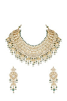 Gold Plated Green Onyx Necklace Set