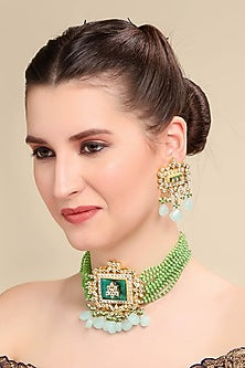 Gold Plated Kundan Polki Choker Necklace Set