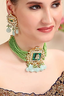 Gold Plated Kundan Polki Choker Necklace Set