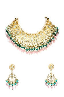 Gold Plated Necklace Set With Kundan Polki