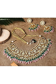 Gold Plated Necklace Set With Kundan Polki