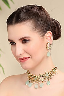 Gold Plated Pearl Choker Necklace Set