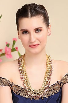 Gold Plated Long Necklace With Kundan Polki