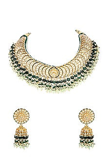 Gold Plated Necklace Set With Kundan Polki