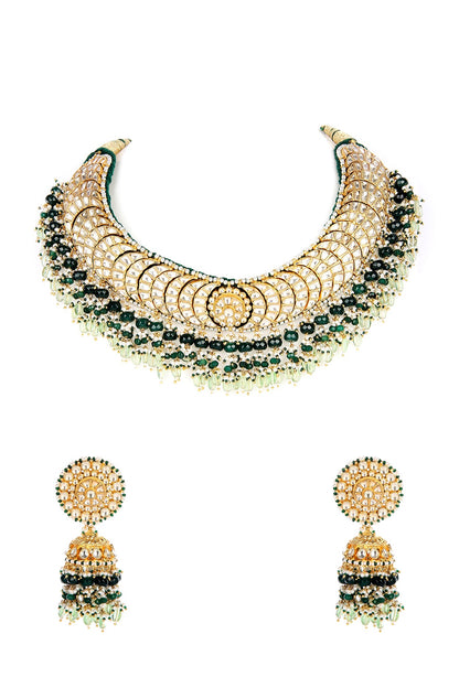 Gold Plated Necklace Set With Kundan Polki