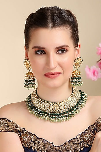 Gold Plated Necklace Set With Kundan Polki