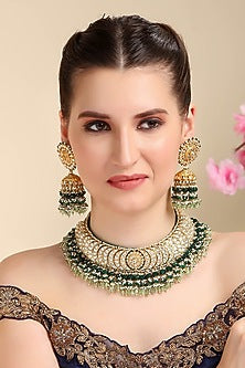 Gold Plated Necklace Set With Kundan Polki
