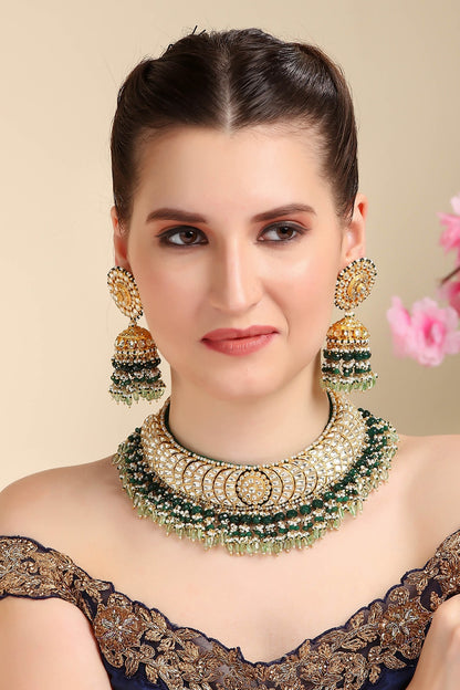 Gold Plated Necklace Set With Kundan Polki
