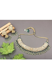 Gold Plated Necklace Set With Kundan Polki