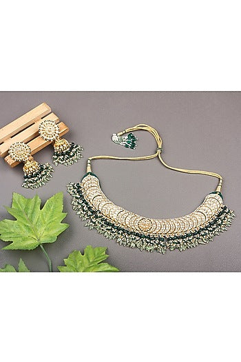 Gold Plated Necklace Set With Kundan Polki