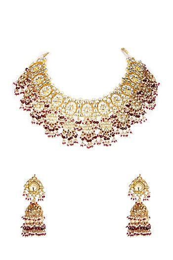 Gold Plated Necklace Set With Pearls