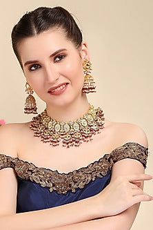 Gold Plated Necklace Set With Pearls