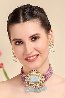 Gold Plated Pearl & Kundan Choker Necklace Set