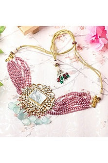 Gold Plated Pearl & Kundan Choker Necklace Set