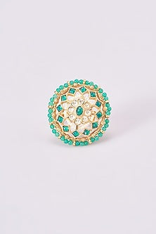Gold Plated Kundan & Green Stone Ring