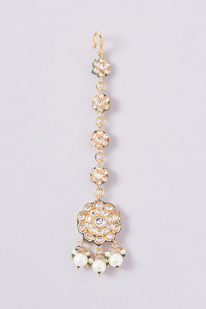 Gold Plated Kundan & Green Stone Maangtikka