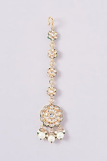Gold Plated Kundan & Green Stone Maangtikka