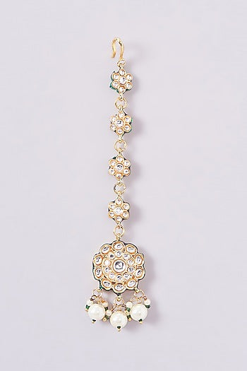 Gold Plated Kundan & Green Stone Maangtikka