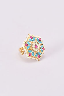 Gold Plated Kundan & Blue Stone Ring