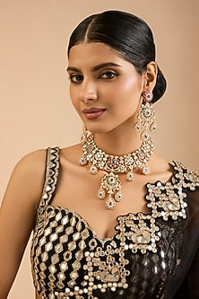 Two Tone Finish Kundan Polki & Beaded Necklace Set