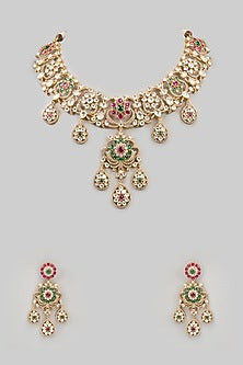 Two Tone Finish Kundan Polki & Beaded Necklace Set