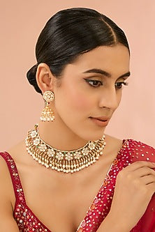 Two Tone Finish Kundan Polki & Beaded Necklace Set