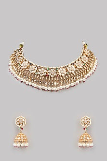 Two Tone Finish Kundan Polki & Beaded Necklace Set