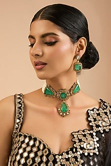 Two Tone Finish Kundan Polki & Beaded Necklace Set