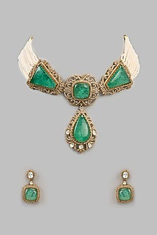 Two Tone Finish Kundan Polki & Beaded Necklace Set