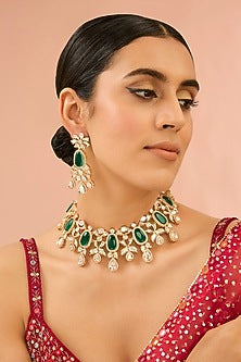 Two Tone Finish Kundan Polki & Beaded Necklace Set