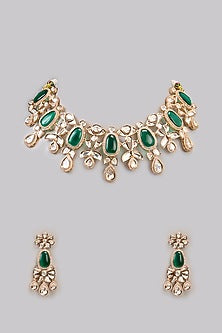 Two Tone Finish Kundan Polki & Beaded Necklace Set