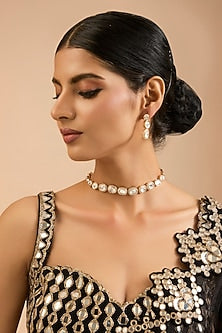 Two Tone Finish Kundan Polki Necklace Set