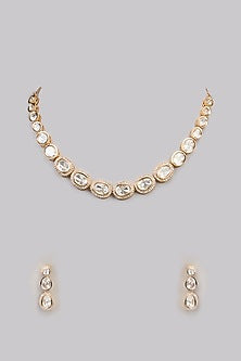 Two Tone Finish Kundan Polki Necklace Set