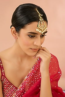 Gold Plated Kundan Polki & Pearl Drop Maangtikka