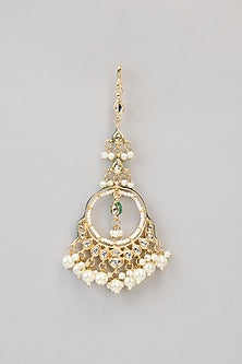 Gold Plated Kundan Polki & Pearl Drop Maangtikka