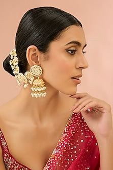 Gold Finish Kundan Polki Chandbali Earrings