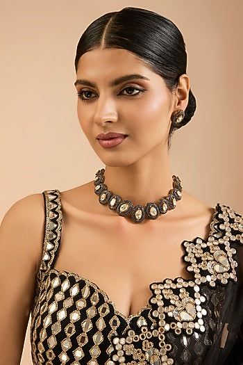 Two Tone Finish Kundan Polki & Beaded Necklace Set