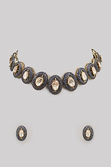Two Tone Finish Kundan Polki & Beaded Necklace Set