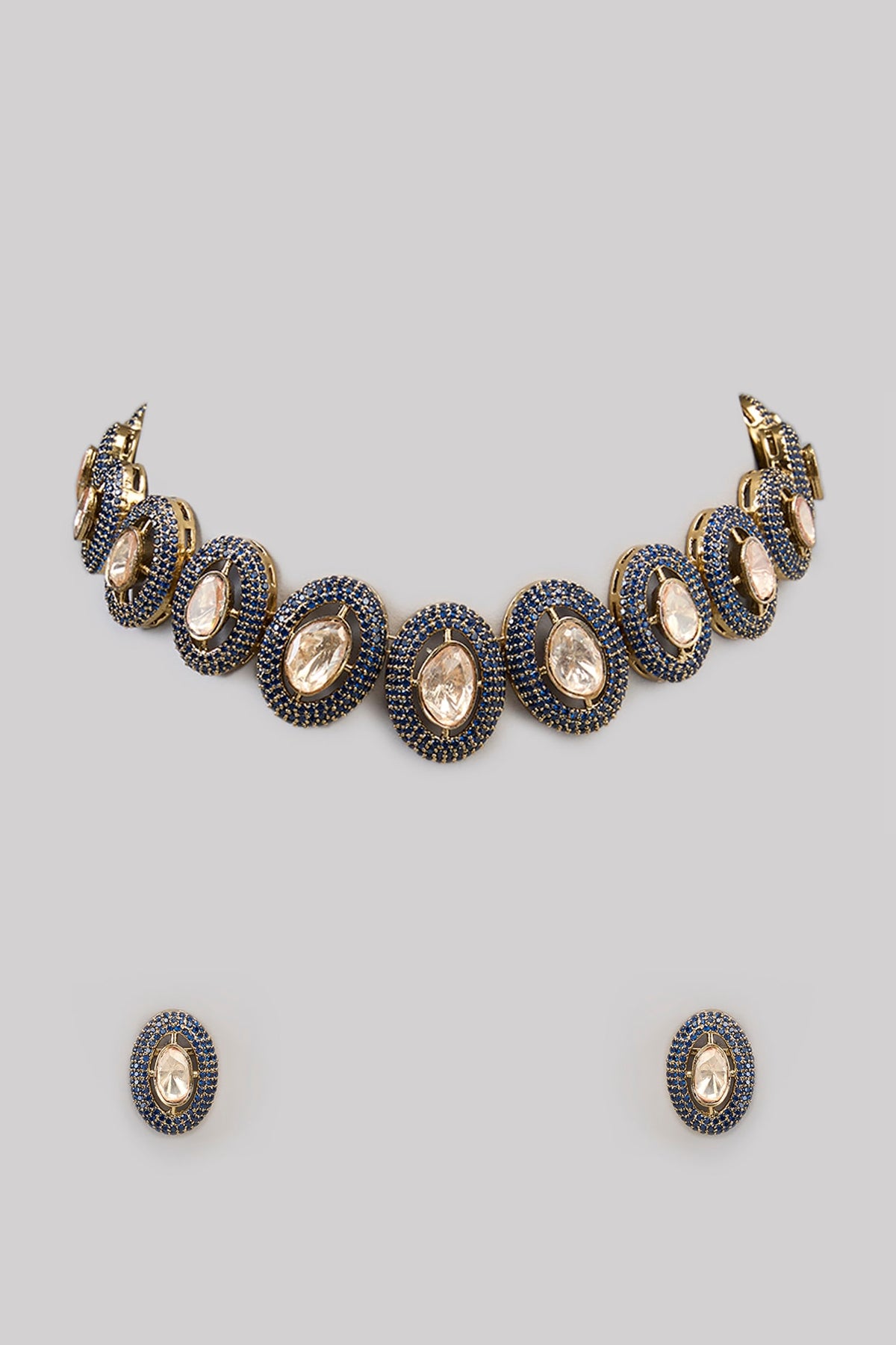 Two Tone Finish Kundan Polki & Beaded Necklace Set