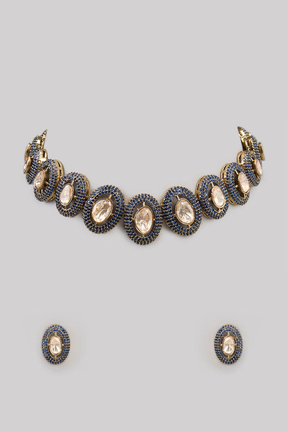 Two Tone Finish Kundan Polki & Beaded Necklace Set