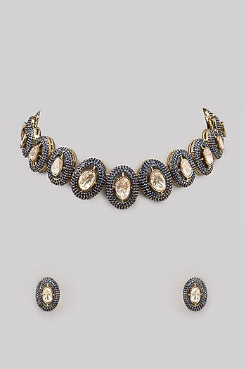 Two Tone Finish Kundan Polki & Beaded Necklace Set