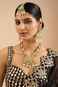 Two Tone Finish Kundan Polki & Beaded Necklace Set