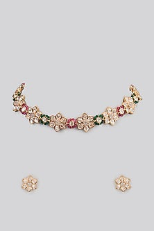 Two Tone Finish Kundan Polki Necklace Set