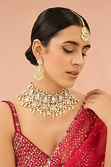 Two Tone Finish Kundan Polki & Beaded Necklace Set