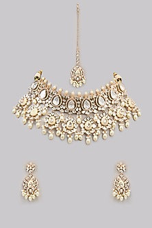 Two Tone Finish Kundan Polki & Beaded Necklace Set